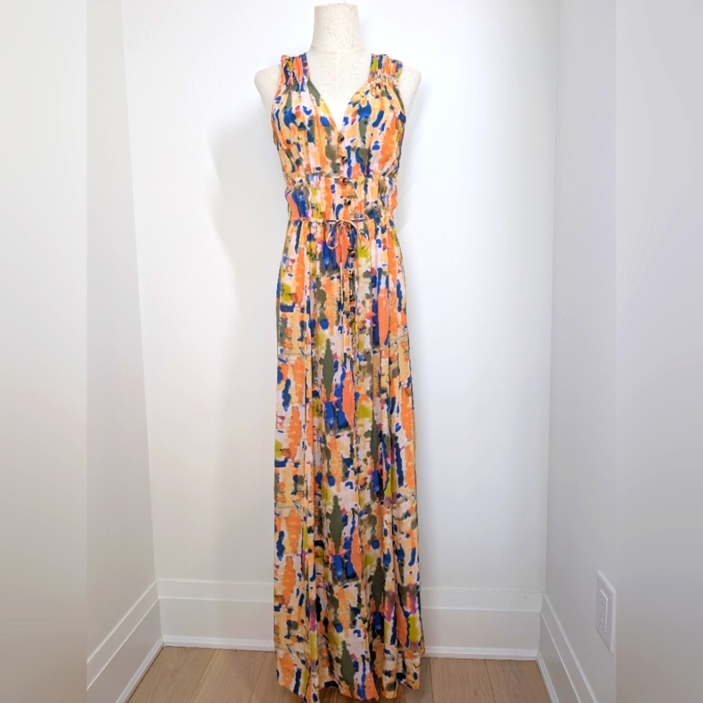 Multicolor Sleeveless Silk Maxi Dress